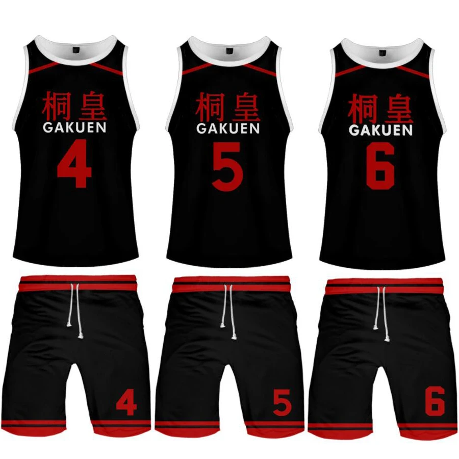 

Anime Kuroko No Basuke Basket GAKUEN School Uniform Aomine Daiki Basketball Jersey Sportswear T Shirt Shorts Set Cosplay Costume