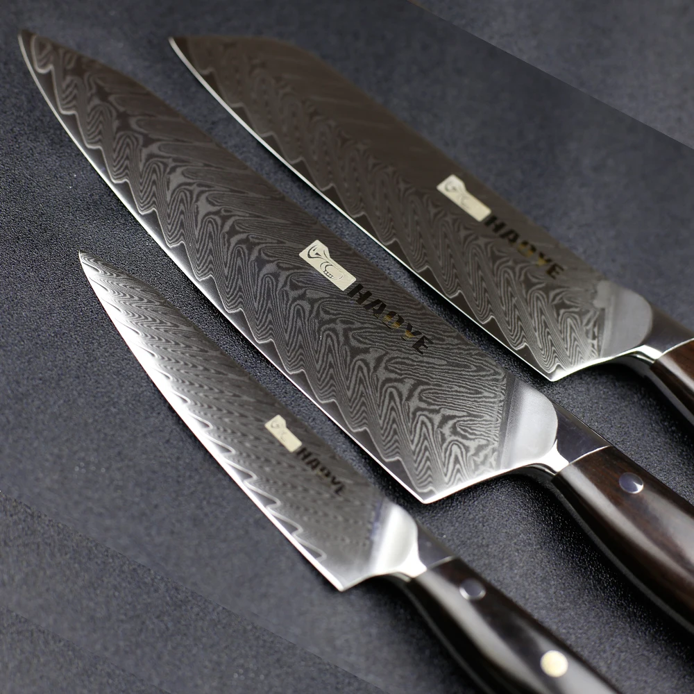 Набор кухонных ножей из дамасской стали 3 шт. японский нож шеф повара vg10