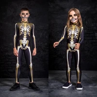 gold skeleton halloween cosplay jumpsuit women kids scary costume boy girl fancy day of the dead family carnival party devil
