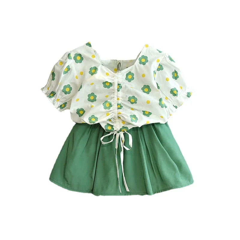 

Baby Girls Children Clothing Sets 2021 New Summer Style Toddler Kids Girl Clothes Suits Fashion Flowers Top Short Skirts 2 pcs