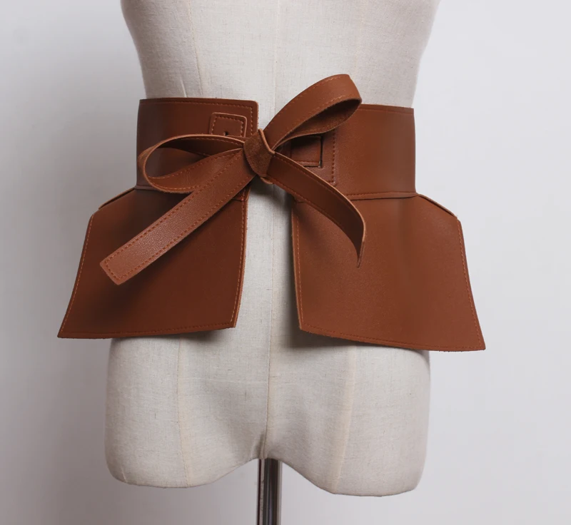 

Women sexy corset black peplum belt PU leather influencer chic ruffles belts bow tie brown belts waistband red green belts