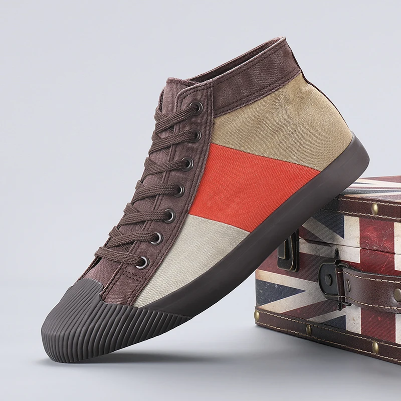 Men Casual Shoes Fashion Leather Canvas High top Moccasins Slip on Men's Flats Male Driving Soft Non-slip | Обувь
