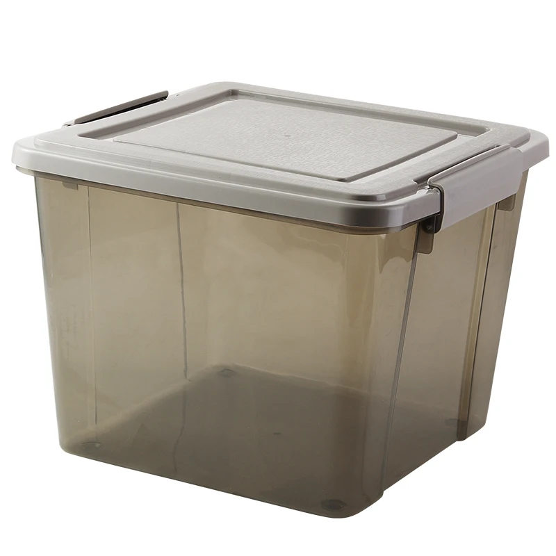 Полупрозрачный большой ящик для хранения с крышкой пластиковый бытовой
