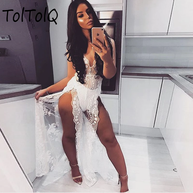 Backless Jumpsuit Women Rompers Sexy Side Split Bling Sequined Clubwear Party Night Casual Long Playsuit Drop Shipping | Женская одежда