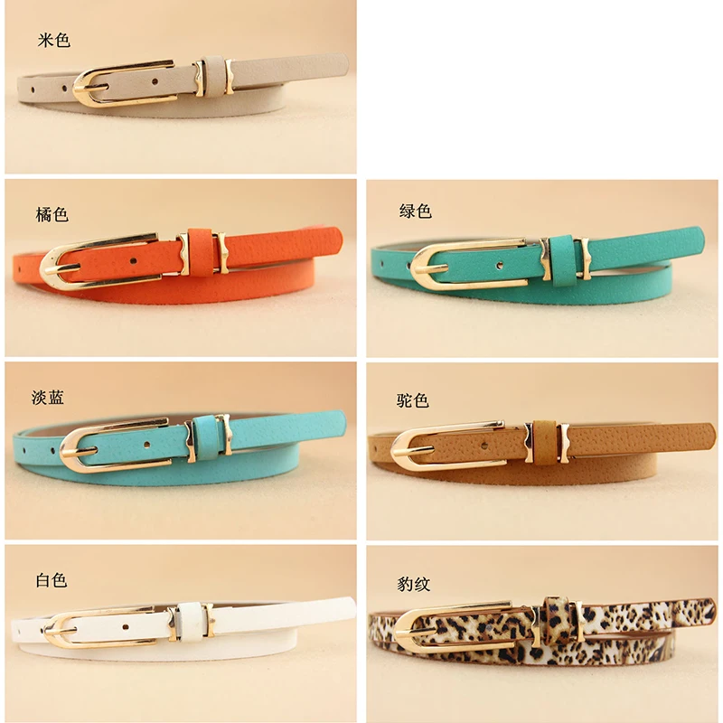 Новый Многоцветный Тонкий женский пояс из свиной кожи с металлической пряжкой