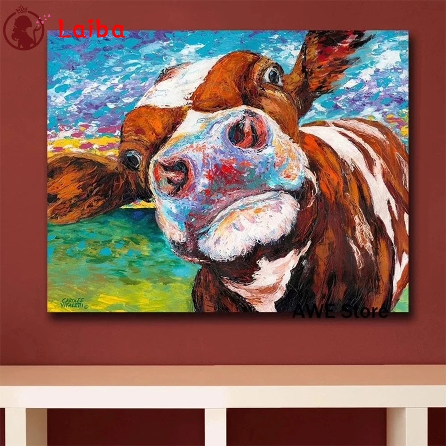 

Diamond Embroidery Colorful doodle animal art curious cow Diamond Painting Full Square round drill Mosaic Cross Stitch Wall Art