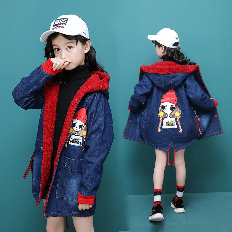 Зимнее джинсовое пальто для девочек детская одежда детские с длинными рукавами