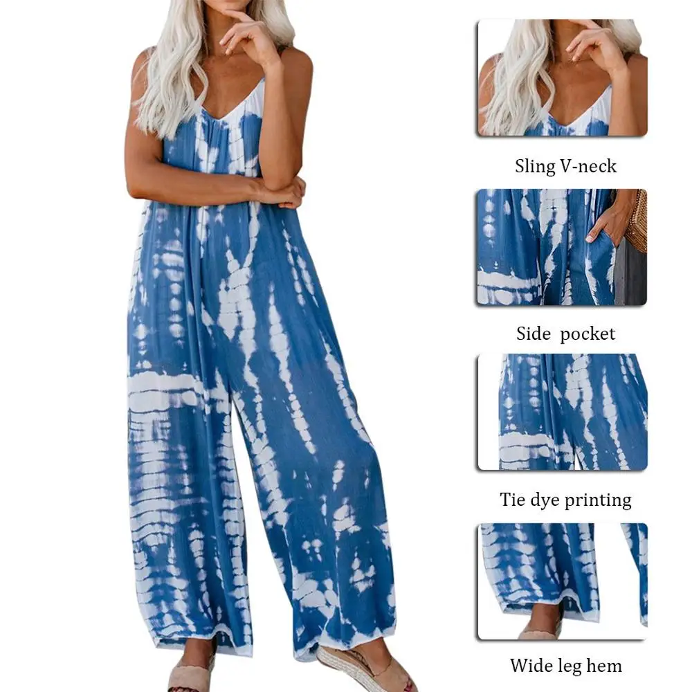 

Women Jumpsuit SleevelessTie-dye Casual Bodysuit Ladies Overalls Boho High Street Romper Homewear Playsuits Bodys Para Mujer