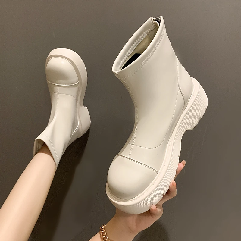 

Женские ботинки на платформе, Теплые ботильоны на среднем каблуке, повседневные дизайнерские мотоциклетные ботинки-гладиаторы на молнии, н...