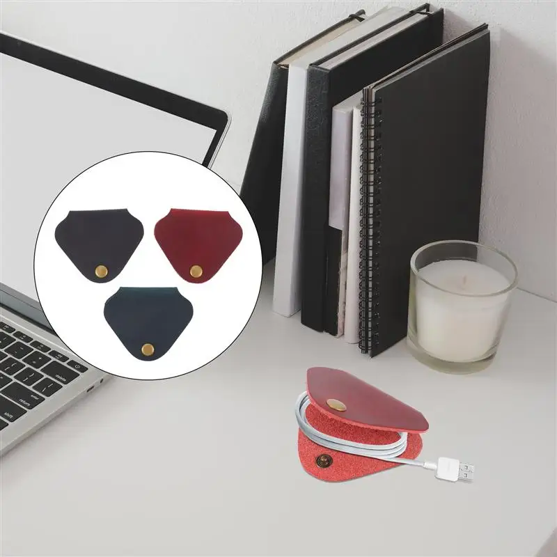 

3pcs Leather Cable Straps Handmade Leather Cord Organizer Cable Tie Keeper