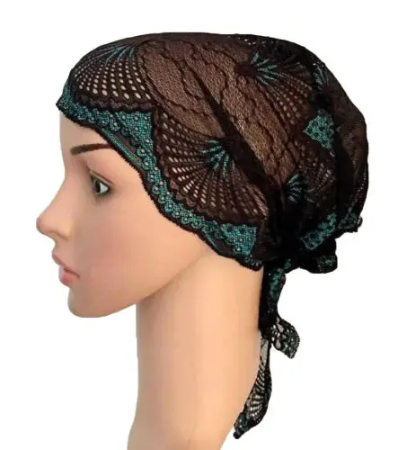 47 Black Sky Blue Flower Women Muslim Inner Cap Lace Head Wrap Cover Scarf Islamic Headwear Bonnet Hat Skullies Beanies Hair Loss Fashion - Цвет: 47 Black Sky Blue