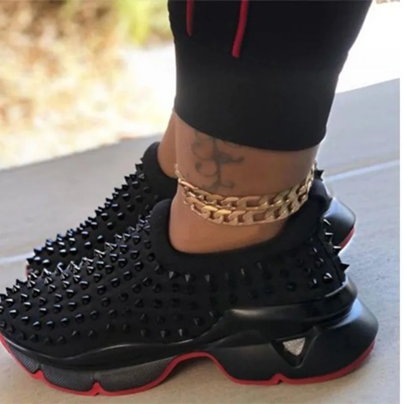 

2020 Sneakers Women Vulcanized Woman Rivet Shoes Female Platform Wedges Women's Leopard Casual Ladies Slip On Footwear Plus Szie