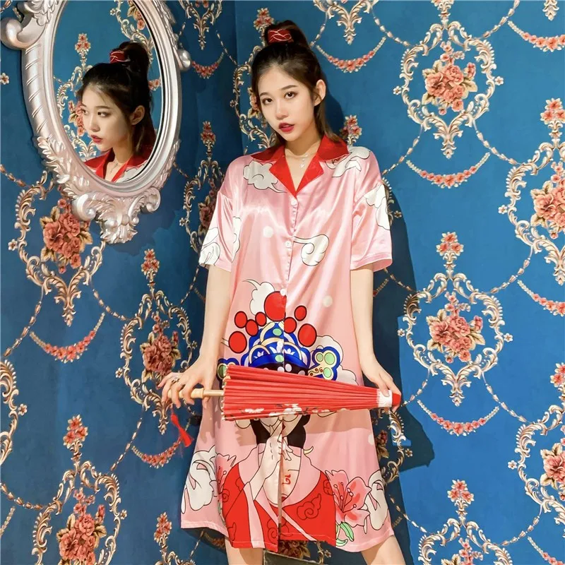 

Tonngirls Silk Kimono Robe Women Bathrobe Silk Robes Night Sexy Dressing Gown Women's Nightgown Pajamas Summer Chinese Style