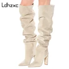 Брендовый дизайн LDHZXC 2020, модные женские сапоги выше колена на высоком каблуке, женские зимние черные теплые длинные сапоги для снега, женские размеры 44