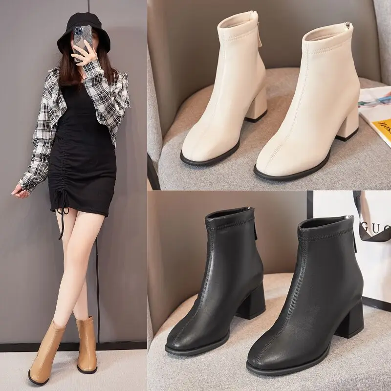 

Женская обувь, новинка сезона осень/зима 2021, женская обувь больших размеров 42, модные женские ботильоны на толстом каблуке с широким каблуко...