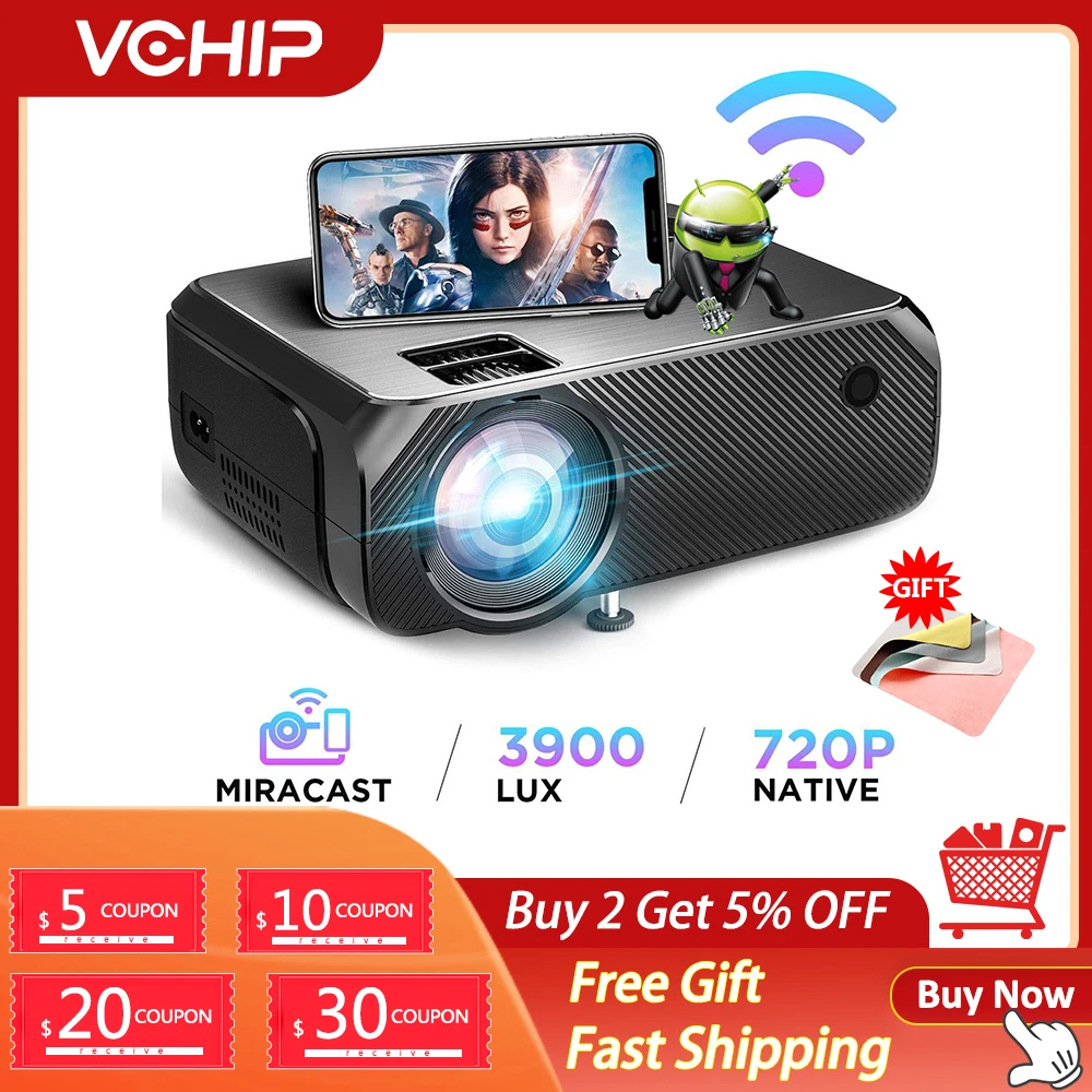 VCHIP GC555 4K Projector Protable projector 1080P mini Proyector For Home Theater 3D WiFi Portable Media Player Christmas gift |