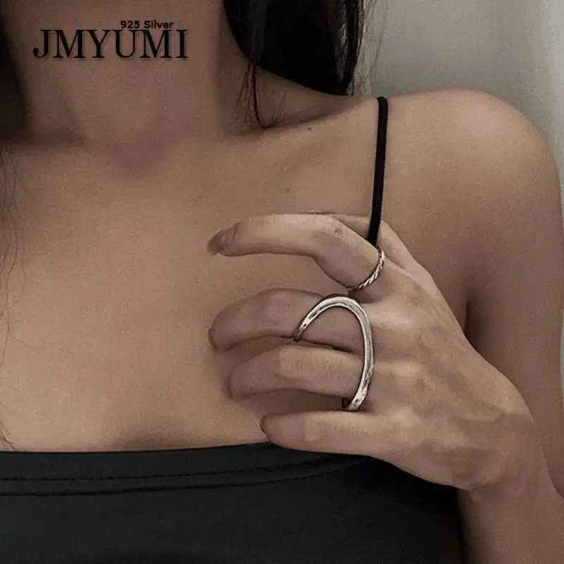

JMYUMI 925 Sterling Silver Fashion Two-finger Irregular Geometric Ring Open Ring For Women Party Jewelry Gift Wholesale S-R799
