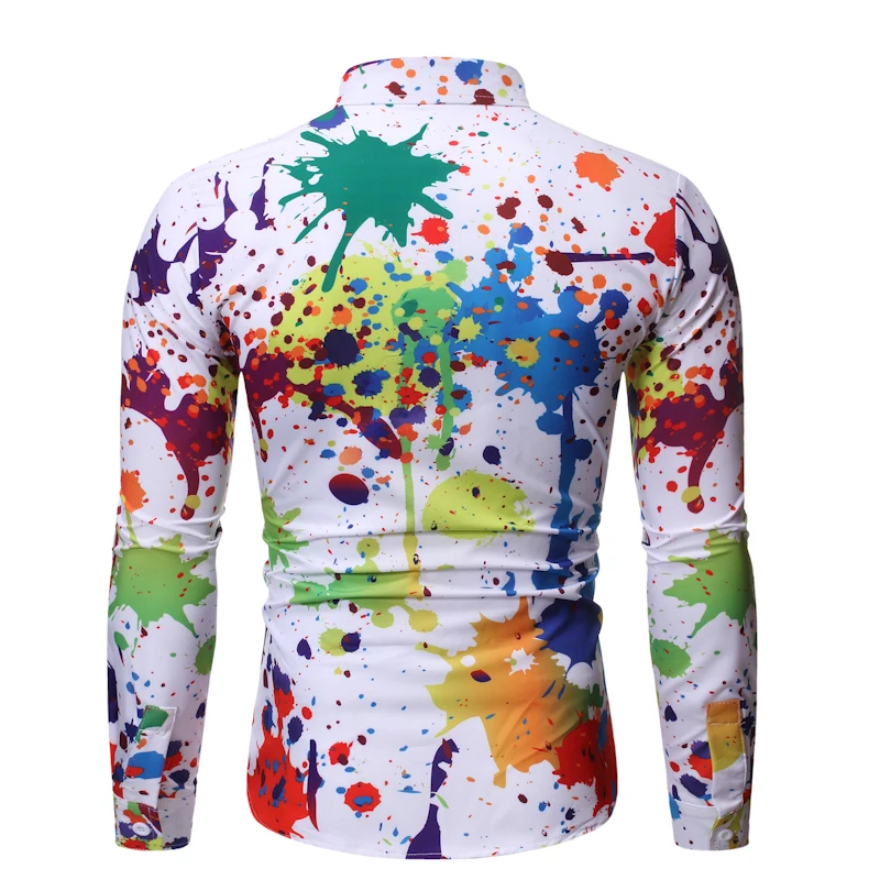 Men Shirt Casual Colour Shirt Ink Splash Paint Color Slim Shirts Leisure Men Blouse long sleeve Shirt Spring Male Shirt