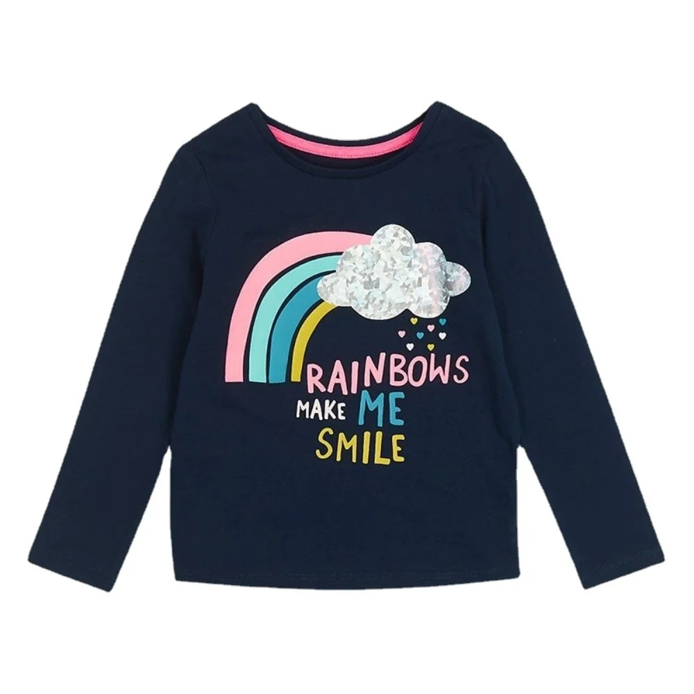 

Girls Clothes Spring Autumn Cotton Long-Sleeved T-Shirt Children's Clothing Color Letters Rainbow Clouds Bottoming Shirt 2-7T