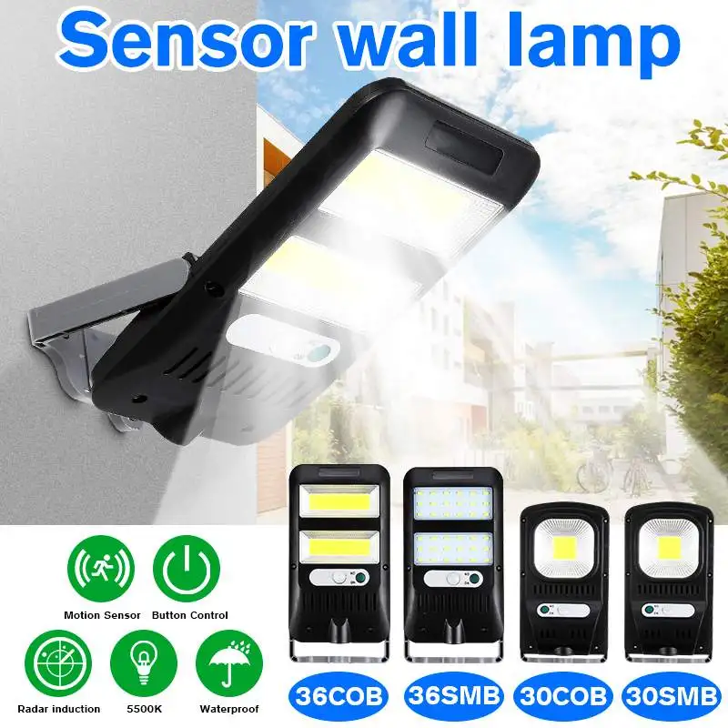 

72W Led Solar Street Lights COB Outdoor Security Lighting Wall Lamp Waterproof Motion PIR Sensor Smart Control Lamp