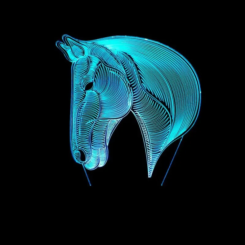 3D визуальная Светодиодная лампа в виде лошади многоцветсветильник креативный