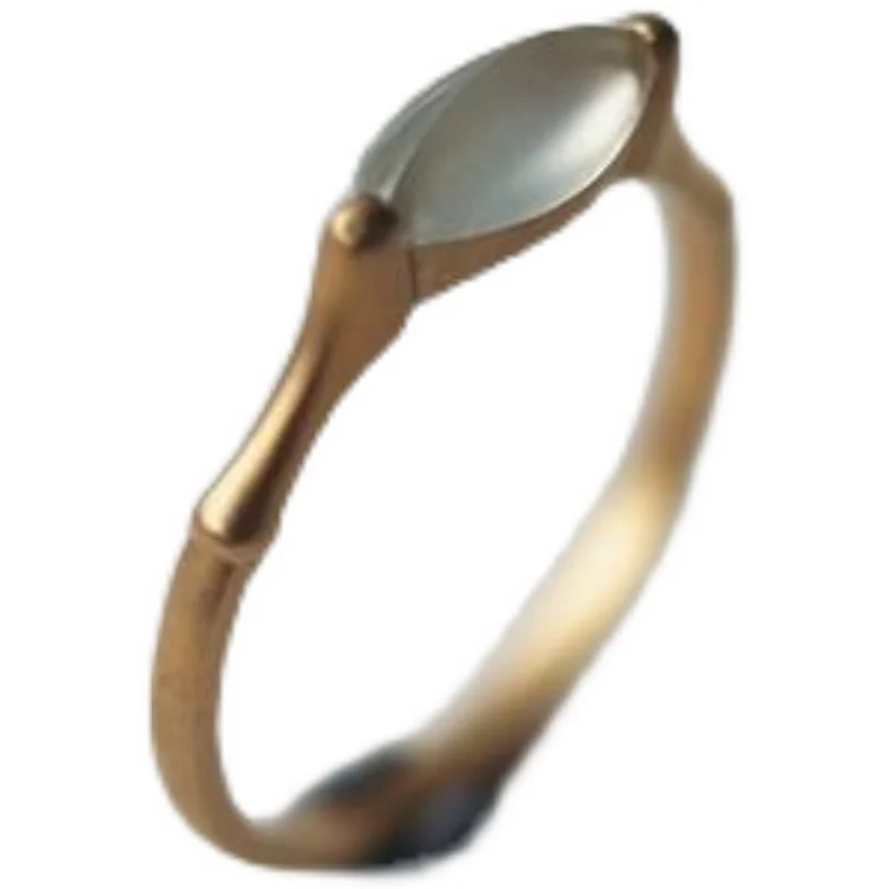 

Chalcedony Ice-like Matching Ring Crescent Ring Women's Inlaid S925 Sterling Silver Golden Bamboo Ring Fashion Couple Rings