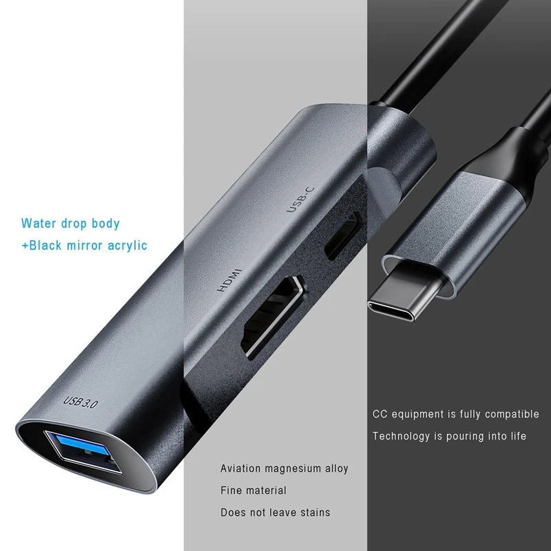 

USB C HUB Type-C Docking Station 3 in 1 4K HDMI PD 60W USB 3.0