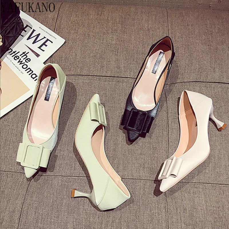 

Fashion Square Buckle High Heels Female Soft Leather Pointed Toe Thin Heels Womens Pumps Small Fresh Party Dress Single Shoes