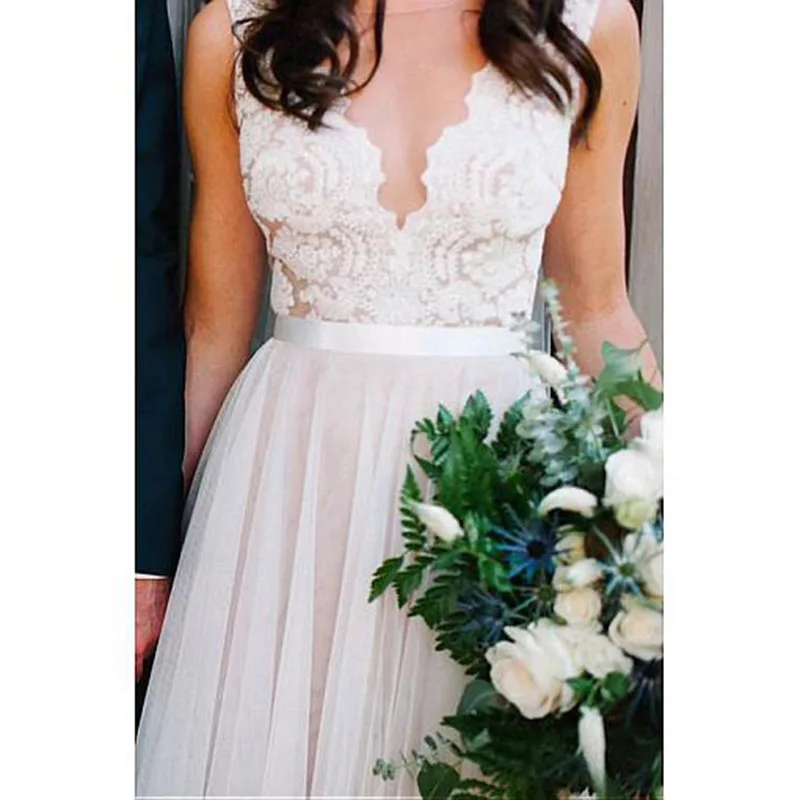 

Hi Shy Bridal New simple wedding dress backless sleeveless design chiffon lace bride dresses princess dress plus size 2021