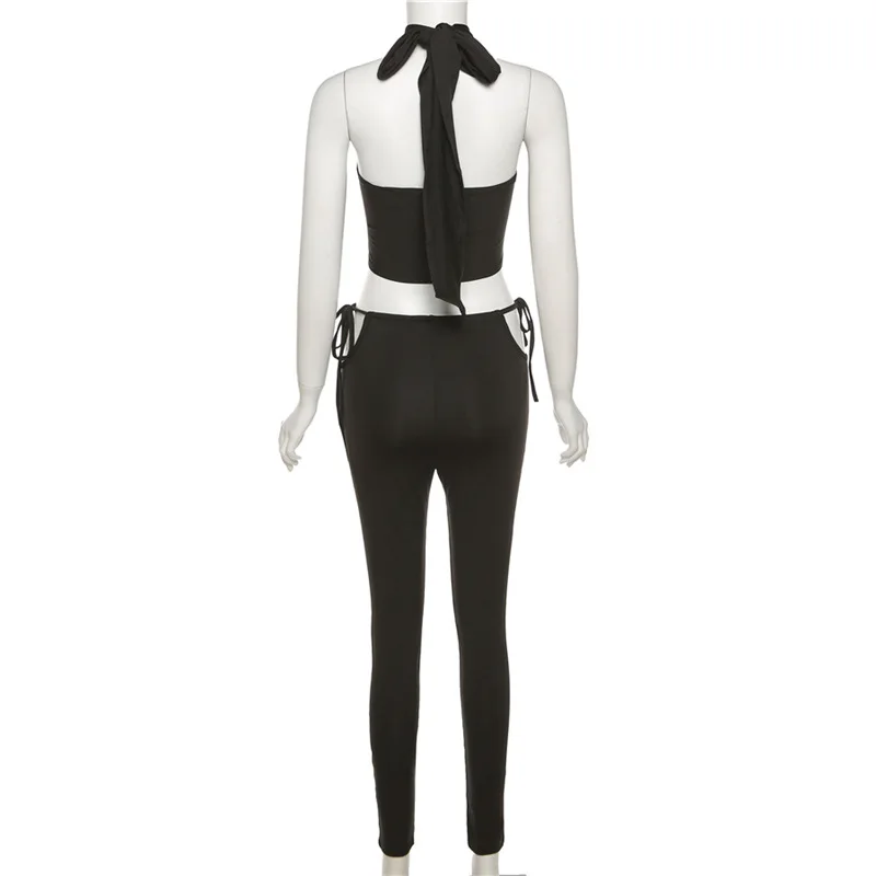 

Woman Clothes Leggings Set Sexy Wrap Halter Bandage Top And Tights 2 Pieces Gym Set Yoga Fitness Suit Solid Sportswear