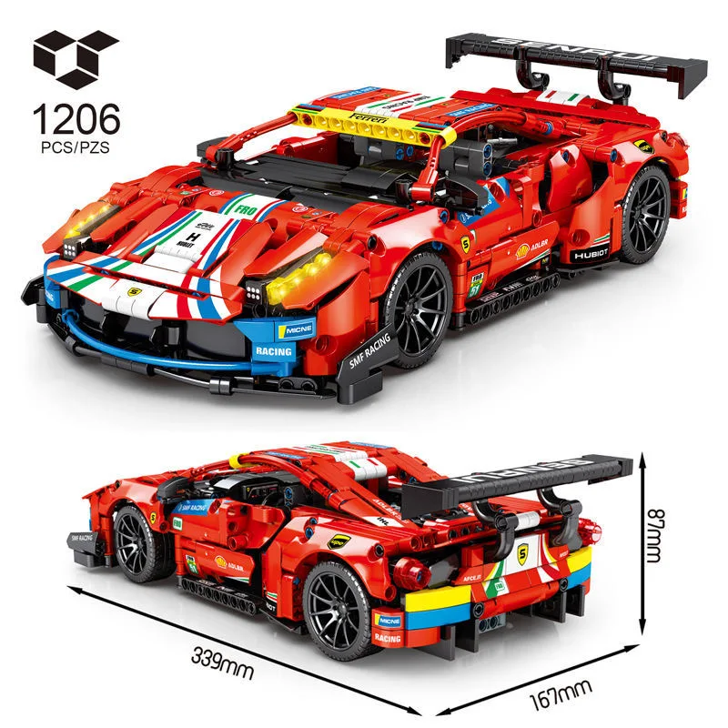 

1206 шт., высокотехнологичная модель автомобиля Moc Ferrari 488, строительные блоки, городской скоростной гоночный автомобиль, игрушки, строительны...