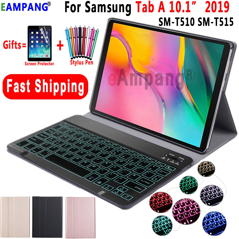 Чехол для samsung Galaxy Tab A 10,1 Клавиатура чехол T510 T515 SM-T510 SM-T515 кожаный чехол 7 Цвета Bluetooth клавиатура с подсветкой