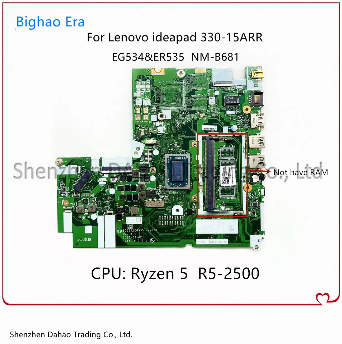 

For Lenovo Ideapad 330-15ARR Laptop Motherboard EG534&EG535 NM-B681 Mainboard With Ryzen 5 R5-2500 CPU 100% Full Test