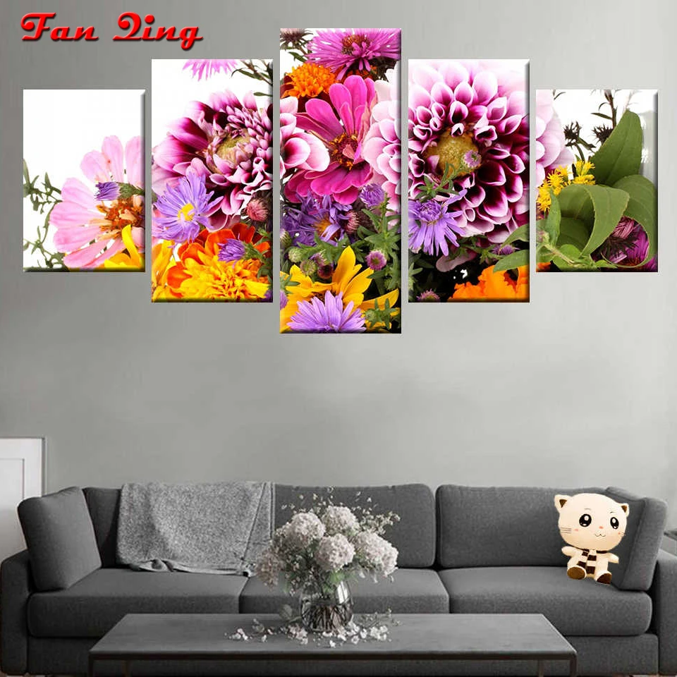 

5 pcs Full Square/Round Drill 5D DIY Diamond Painting Colorful chrysanthemums 3D Embroidery Cross Stitch Home Decor Gift