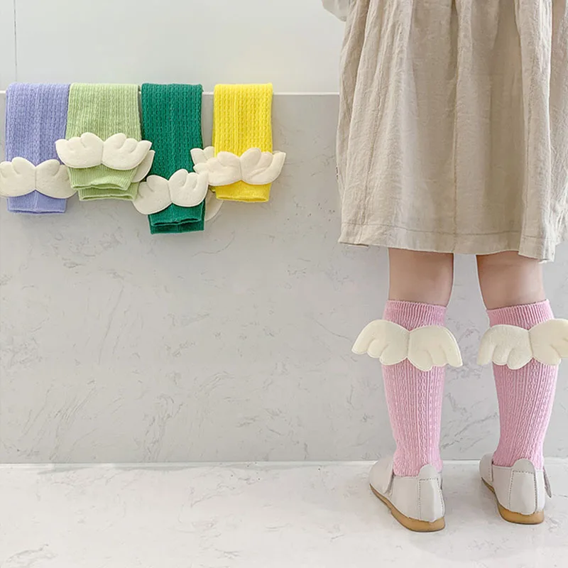 

Cartoon Wings Baby Socks Soft Cotton Baby Girl Knee Socks Stockings Solid Color Kids Long Socks Children Knee High Socks