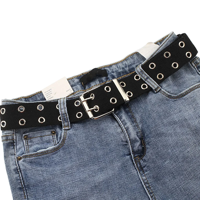 

New Design Harajuku Wide Waistband Canvas Web Double Grommet Hole Buckle Belt Female Male Waist Strap Belts for Women Men Jeans