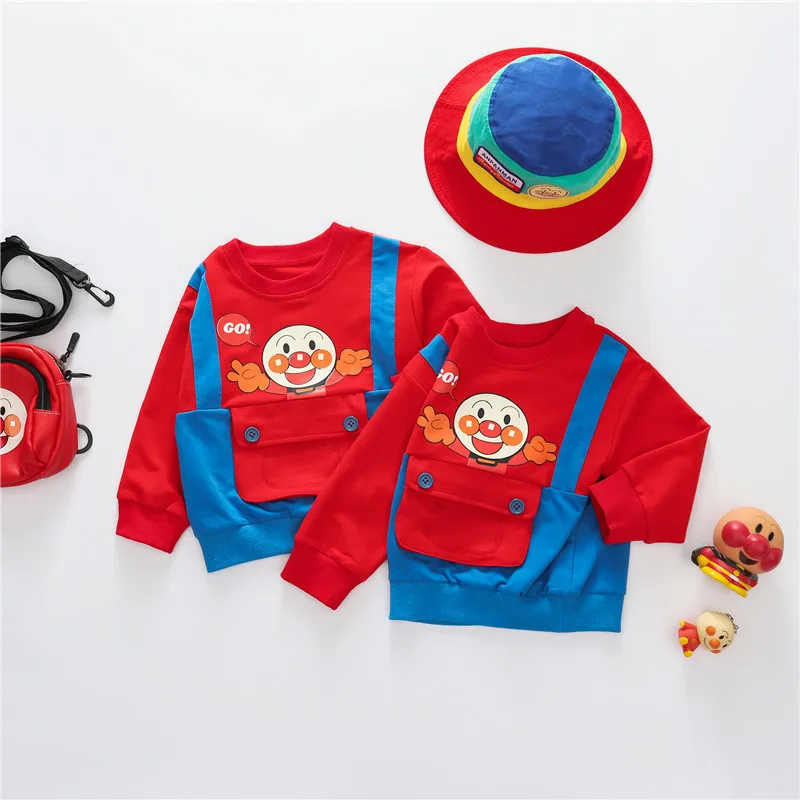 Sweatshirt Одежда для маленьких мальчиков; сезон осень-зима; хлопковые толстовки с длинными рукавами с принтом анпанмена; толстовка с объемной сумкой и капюшоном для мальчиков; милая детская одежда - Цвет: Sweatshirt