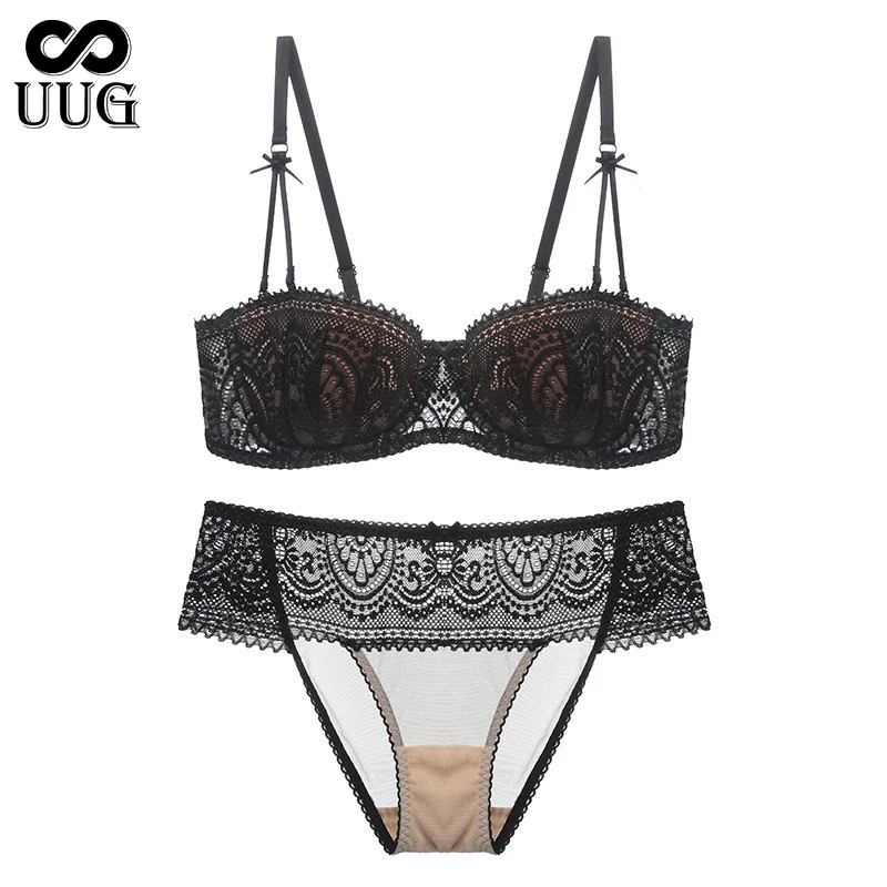 

UUG Sexy Women Bra Sets Embroidery Lace Floral Lingerie Underwear Suit Push-Up Briefs Bra And Panties Set Gathering Plus Size