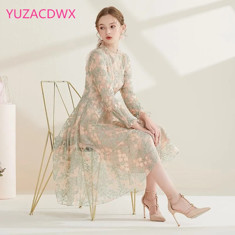 Женское модельное кружевное Сетчатое платье с вышивкой элегантное офисное