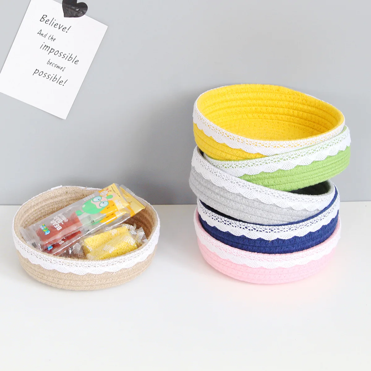 Корзина для хранения из хлопковой веревки корзина ключей от мусора закусок