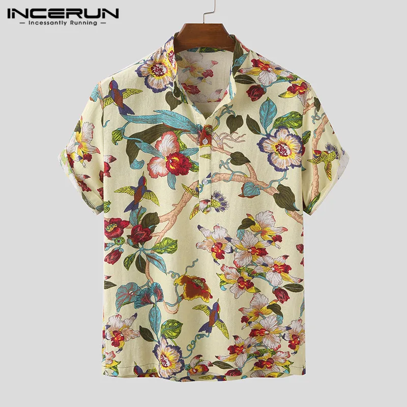 

Summer Printed Shirt Men Cotton Casual Breathable Short Sleeve Streetwear Hawaiian Shirts Brand Leisure Camisa Masculina INCERUN