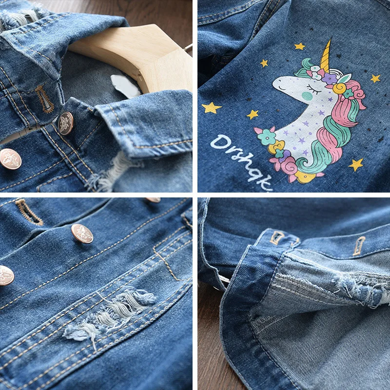 Girls Unicorn Denim Coats Spring Kids Jackets Clothes Outerwear Jean &amp for 3 12Y | Детская одежда и обувь