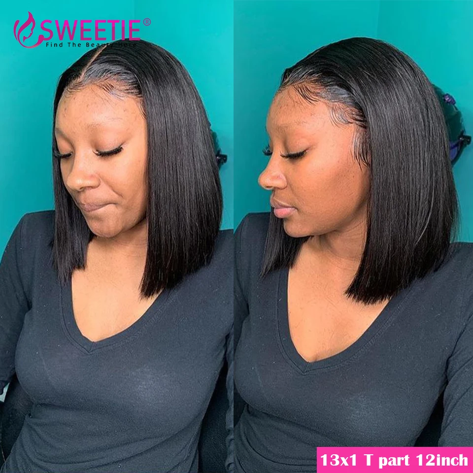 Sweetie T кружевная часть 13x1 парик из человеческих волос Remy перуанский прямой Боб