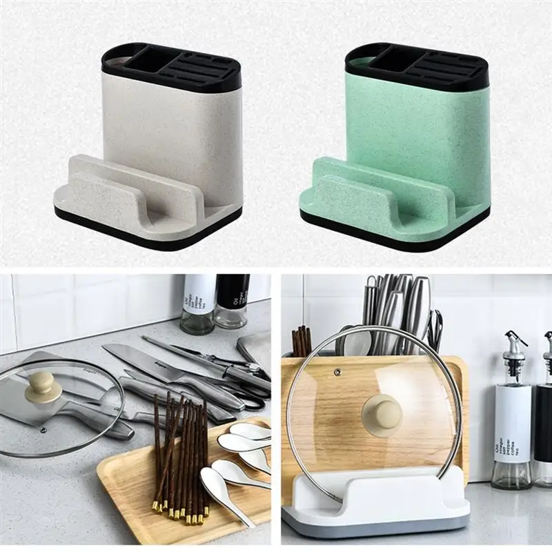 

Kitchen Utensil Holder Knife Storage Rack Multi-Functional Tableware Cutting Board Block Knife Shelf Organizer with Drainboard