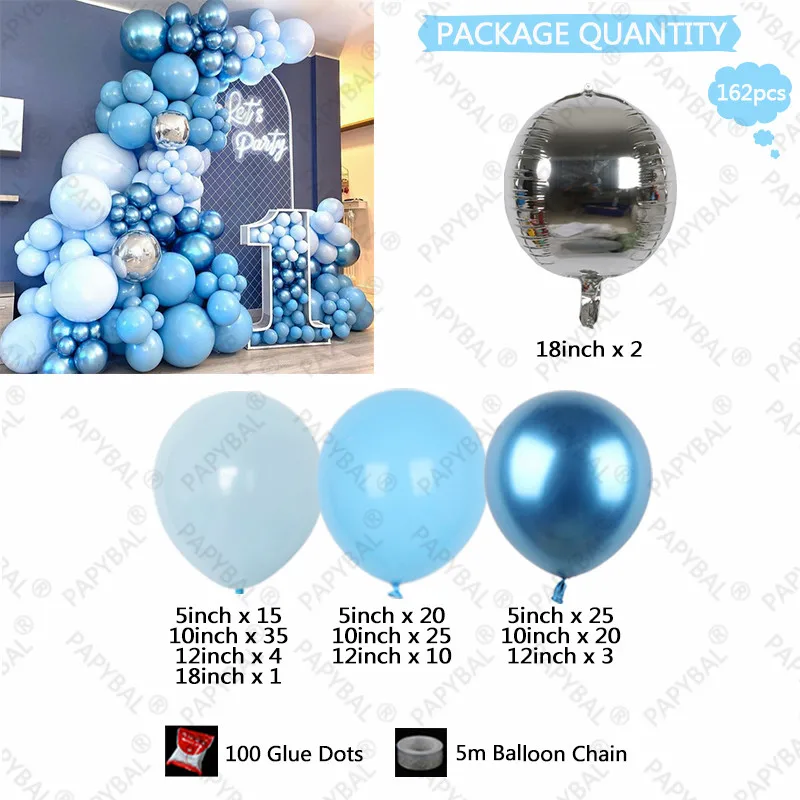 Kit de arco de guirnalda de Globos, 162 piezas, Macaron, azul, cromado, plata, l&aacute;tex, suministros para Baby Shower, decoraciones para fiestas de cumplea&ntilde;os y bodas-2