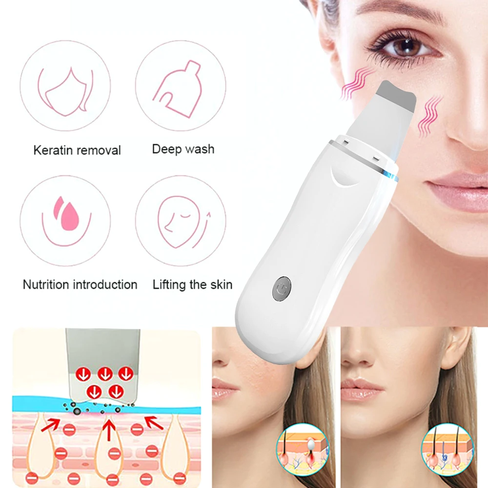 

Ultrasonic Skin Scrubber Peeling Shovel Ion Acne Blackhead Remover Deep Face Cleaning Machine face Lifting Facial Massager