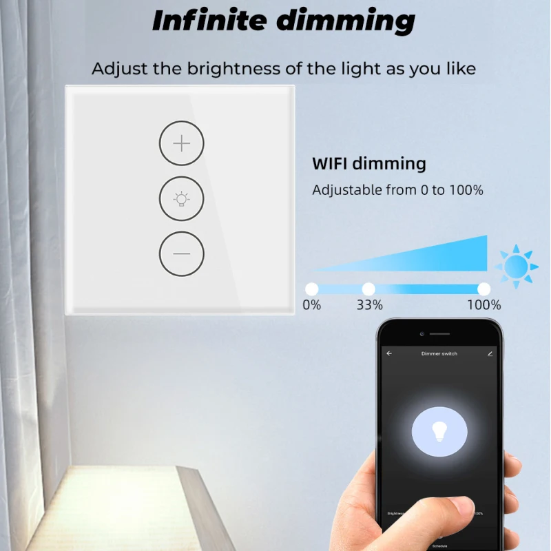Умный выключатель с регулировкой яркости Wi-Fi голосовым управлением и через