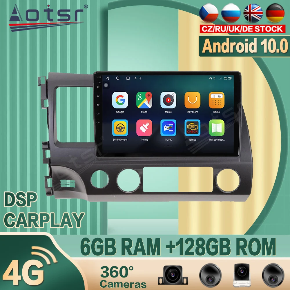 

128G for Honda Civic 8 FK FN FD Android Car radio Player GPS Navigation 360 camera Auto Stereo 2din Multimedia Video DSP carplay