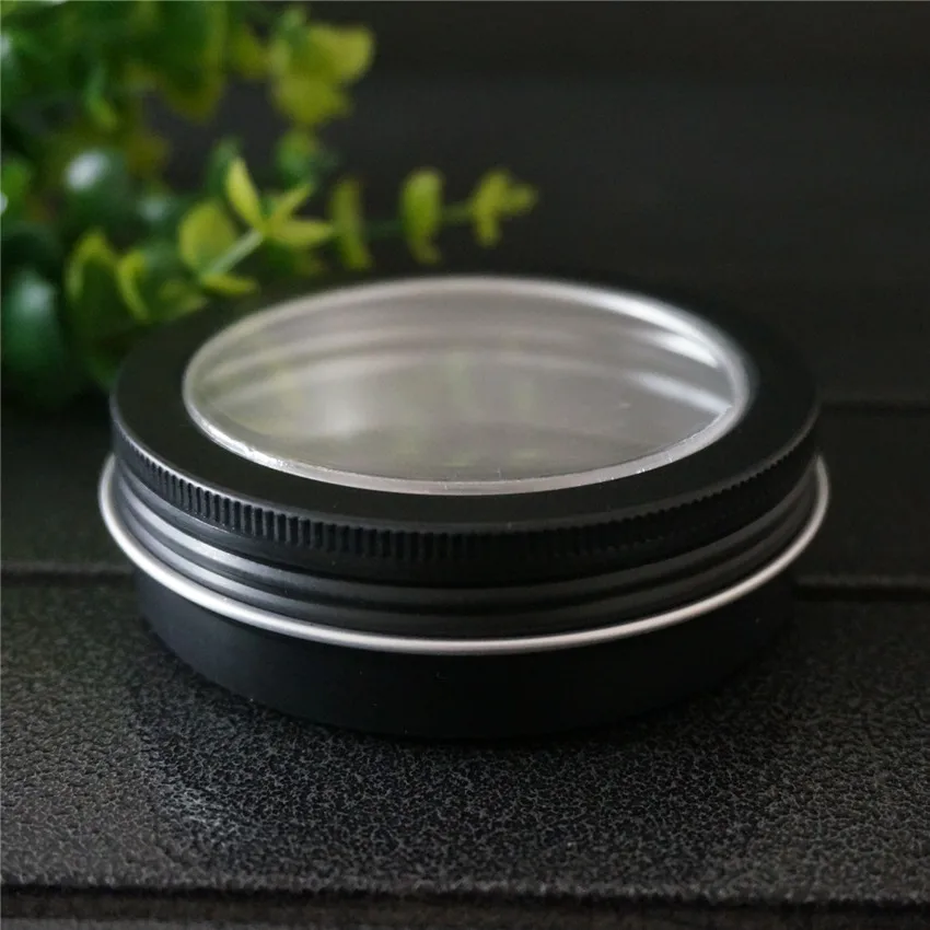 

100g ML Round Cosmetic Aluminum Tin Cans Bottle with Window Lids,Matte Black Skylight Aluminum Box Empty Cream Tea Aluminum Jar