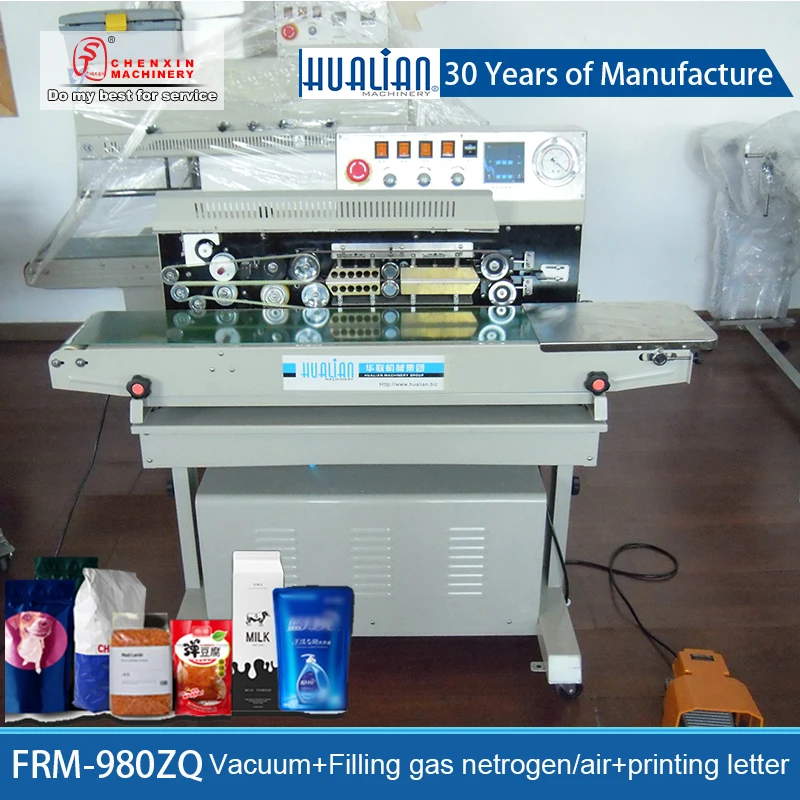 

FRM-980ZQ Ink printing continuous hualian sealing machine Continuous vacuum sealer pumping Inflatable sealing machine Food